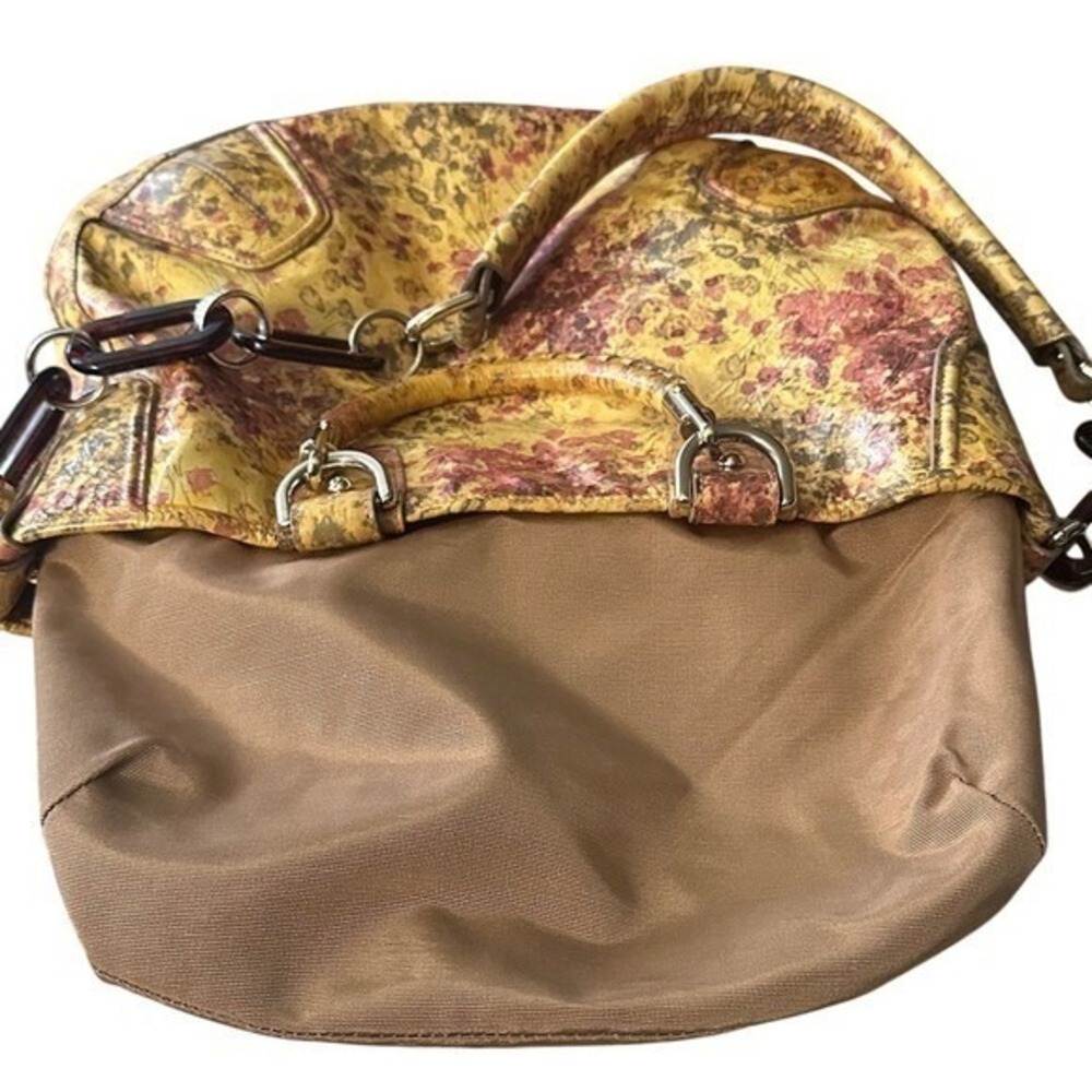 Bally Yellow Floral Distressed Leather Tote Bag Made in Italy Tortoise Chain - Picture 16 of 16
